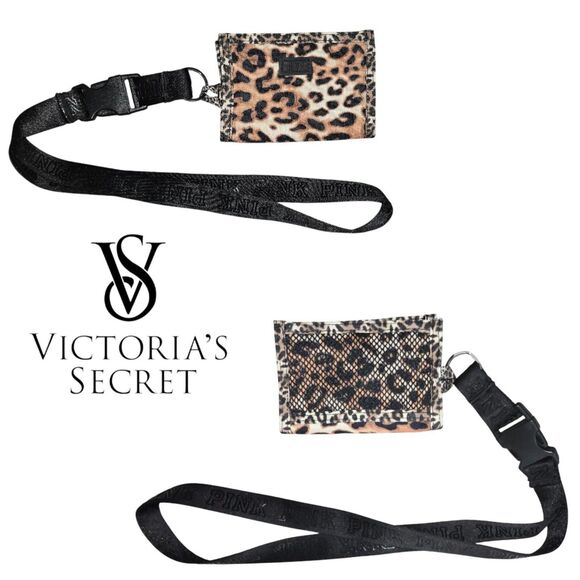 VS Pink Leopard Print Lanyard ID With Mesh Pocket Case Badge Holder - Picture 5 of 5
